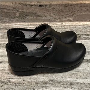 Dansko Black Leather Slip-On Shoes